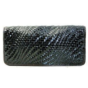 7.2"x14.5" Cole Haan PATENT BROWN WOVEN GENUINE LEATHER FLAP LRG CLUTCH HANDBAG